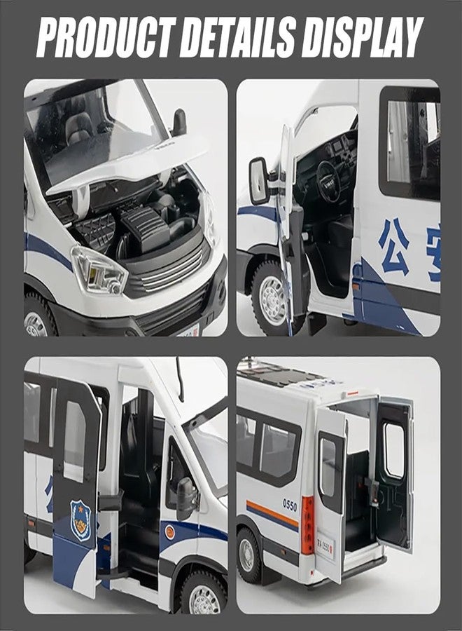 KENIRY1:24 Scale Exclusive Alloy Metal Pull Back Die-cast Car Model with Sound Light Mini Auto Toy for Kids Metal Model Toy Car with Sound and Light (1.24 -Scale Police Van-White) - Image 4